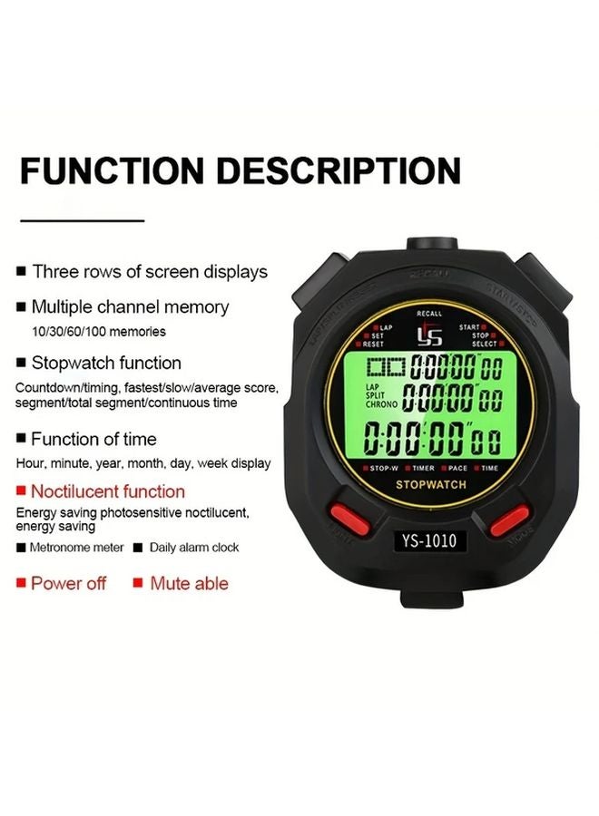 Digital Stopwatch with Luminous Display 60 Tracks Countdown Timer for Running Training - Image 3